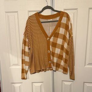 Maurices Mustard and White Plaid Button-Up Blouse